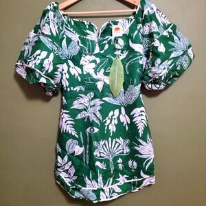 FARM Rio Forest Soul Green Short Dress - Size S - 100% Linen